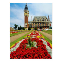 Pink Town Hall, Calais, France flowers postcards