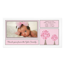 Pink Trees Baby Girl Thank You Photo Card