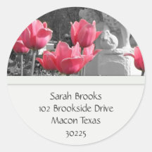 Pink Tulip Address Label Round Stickers