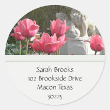 Pink Tulip Address Label Round Stickers