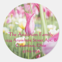 Pink Tulips Spring Easter Return Address Labels Round Stickers