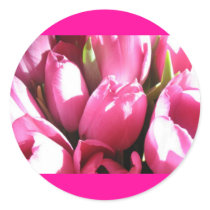Pink Tulips Round Sticker