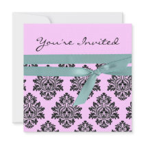Pink & turquoise linen Twin baby shower invite
