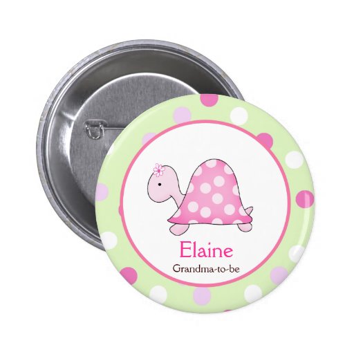 Pink Turtle NAME TAG Custom Button