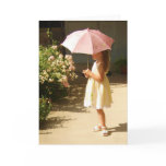 Pink Umbrella Girl Blank Greeting Card