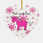 Pink unicorn pink snowflakes christmas tree ornament