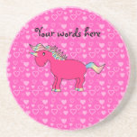 Pink unicorn valentine hearts drink coasters