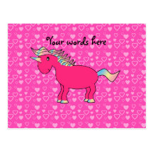 Pink unicorn valentine hearts post cards