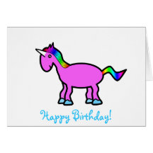 Pink unicorn with rainbow mane greeting cards