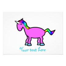 Pink unicorn with rainbow mane invitations