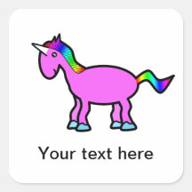 Pink unicorn with rainbow mane square stickers