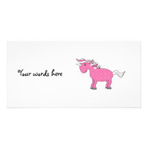 Pink unicorn with white stars photo card