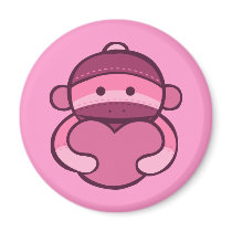 Pink Valentine Sock Monkey Merchandise Refrigerator Magnets