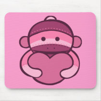 Pink Valentine Sock Monkey Merchandise Mouse Pads