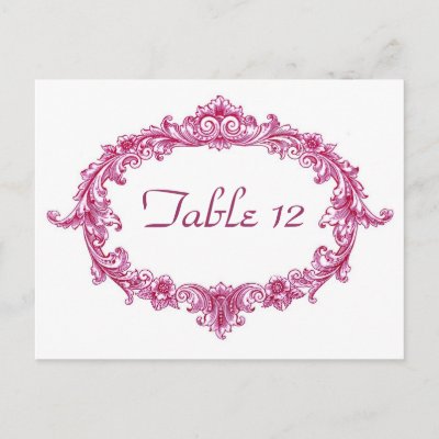 Pink Vintage Oval Wedding Reception Table Number Postcards by JaclinArt