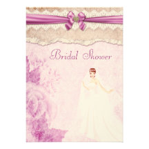 Pink Vintage Romance Luxury Felt Bridal Shower Personalized Invites