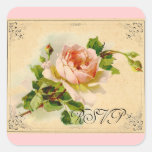 Pink Vintage Rose Watercolor Painting RSVP Square Sticker