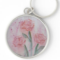 Pink Watercolor Roses Key Ring Key Chains