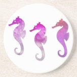 Pink Watercolor Seahorses Beverage Coasters