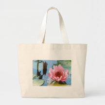 Pink waterlily reflection tote bag