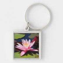 Pink Waterlily Silver Keychain