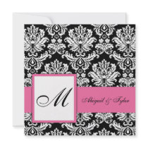 Pink Wedding Monogram Damask Invitation
