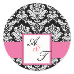 Pink Wedding Monogram Damask Seal stickers