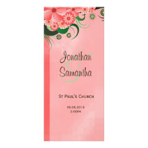 Pink Wedding Program Ceremony and Wedding Party Rack Card Design