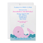 Pink Whale 5x7 Birthday Invitation