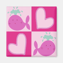 Pink Whale Heart Pattern Fridge Magnet