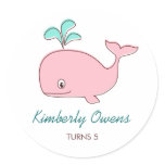 Pink Whale Party Sticker Tags / Cupcake Toppers