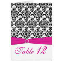 Pink, White and Black Damask Table Number Card