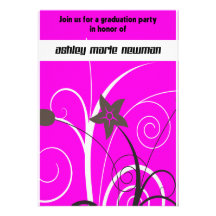 Pink, White and Black Flower Graduation Invitation