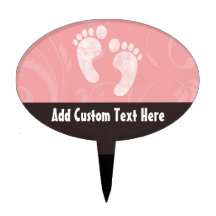 Pink/White Baby Footprints Oval Cake Picks