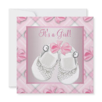 Pink White Baby Shoes Pink Baby Girl Shower Personalised Invites