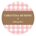 Pink white brown gingham homemade food label seal stickers