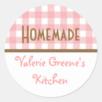 Pink white brown gingham homemade food label seal stickers