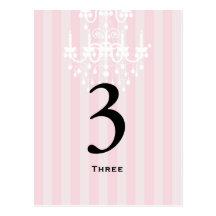 Pink & White Chandelier Striped Table Number Card Postcards