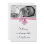 Pink White Cross Baby Girl Photo Christening Invitations