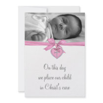 Pink White Cross Baby Girl Photo Christening Personalised Announcement