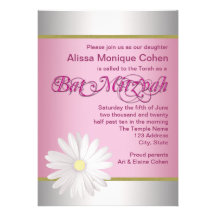 Pink White Daisy Bat Mitzvah Invitations