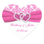 Pink, White Damask Joined Hearts Wedding Sticker