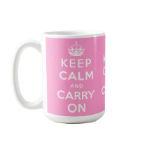 Pink White Keep Calm and Carry On Mugs