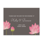 Pink white lotus flowers modern grey save the date postcards