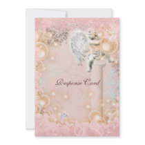 Pink white rsvp response wedding personalized announcements