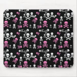 Pink & White Skull & Crossbones Black Mousepads