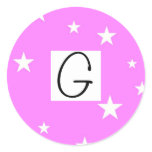 Pink White Stars Initial G Round Sticker