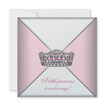 Pink White Tiara Princess Baby Girl Shower Invites