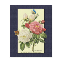 Pink White Vintage Botanical Roses