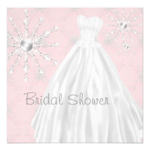 Pink White Wedding Dress Bridal Shower Invitations